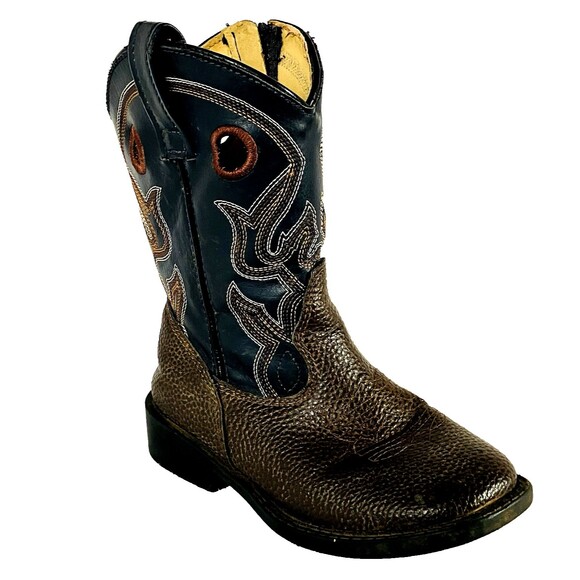 Magellan Cowboy Boots 10 Toddler Faux Leather Black Gray Pull Holes Zip 177706 - Picture 4 of 16